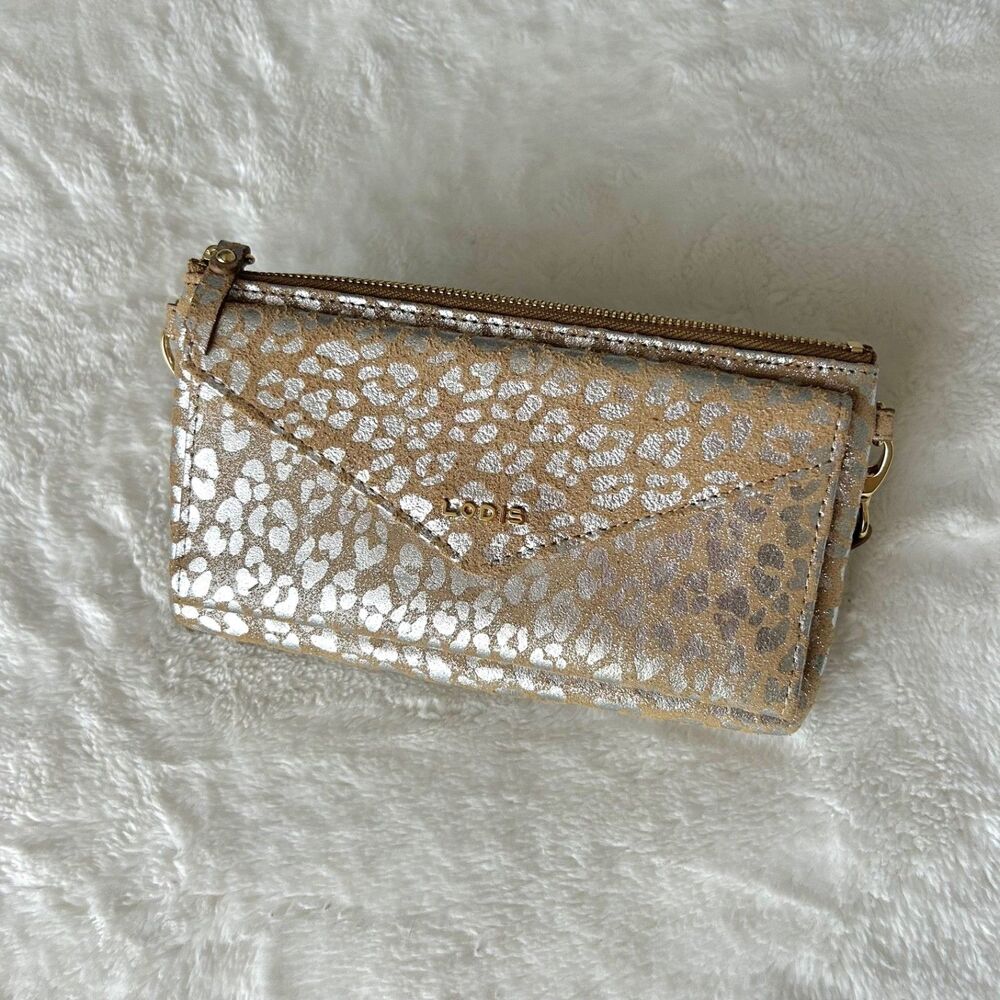 Lodis Wristlet / Crossbody Leather Access. Bag Purse Silver & Tan Animal print - Picture 8 of 10